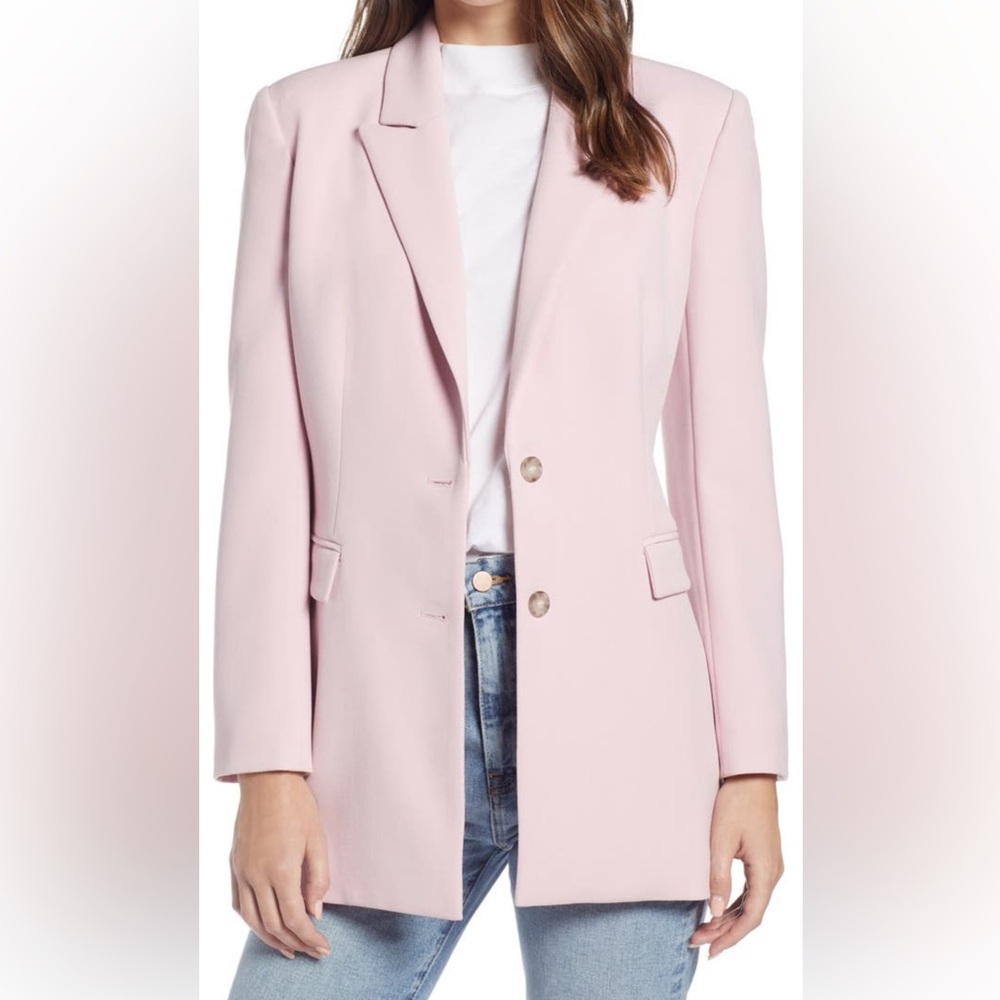 Pink Something Navy Slouchy Narrow Lapel Blazer